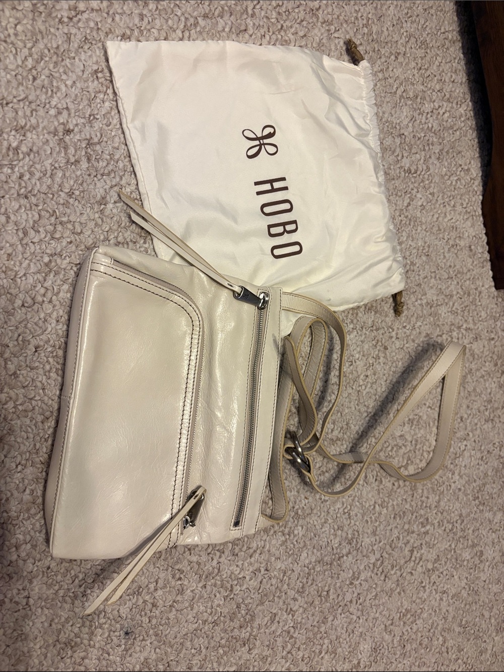 HOBO Cream Leather Crossbody with Front Zip Pocket